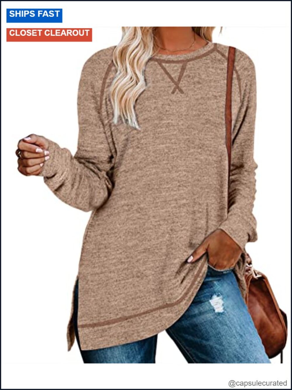 Long Sleeve Tunic Top for Women Loose Fit Crew Neck Pullover Sweater